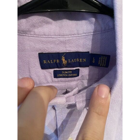 Ralph Lauren Mens Large Slim Stretch Oxford Long Sleeve Button Down Shirt Purple - Picture 4 of 8